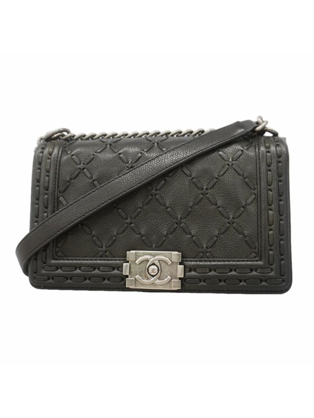 Chanel Shoulder Bag Boy Caviar Leather Black Silver